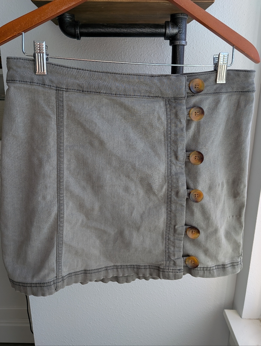 Free People We The Free Button Front Mini Skirt Olive Gray Stretch Size M